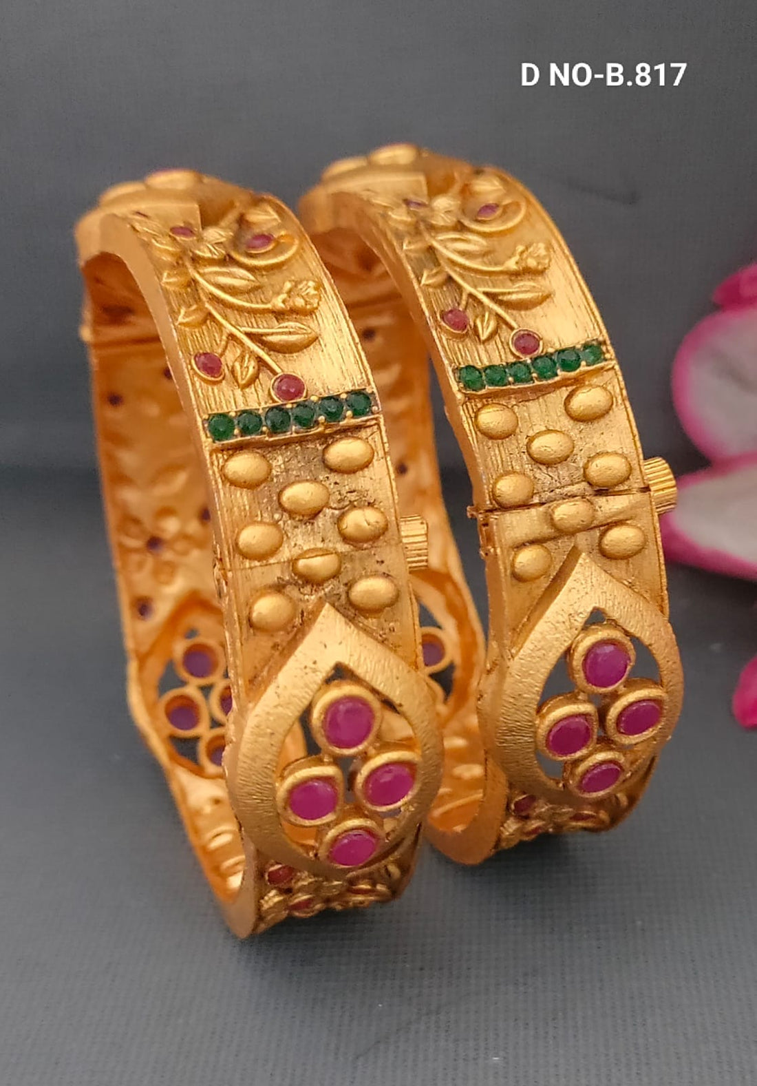 Matt gold Polki Bangles SKU-B.817