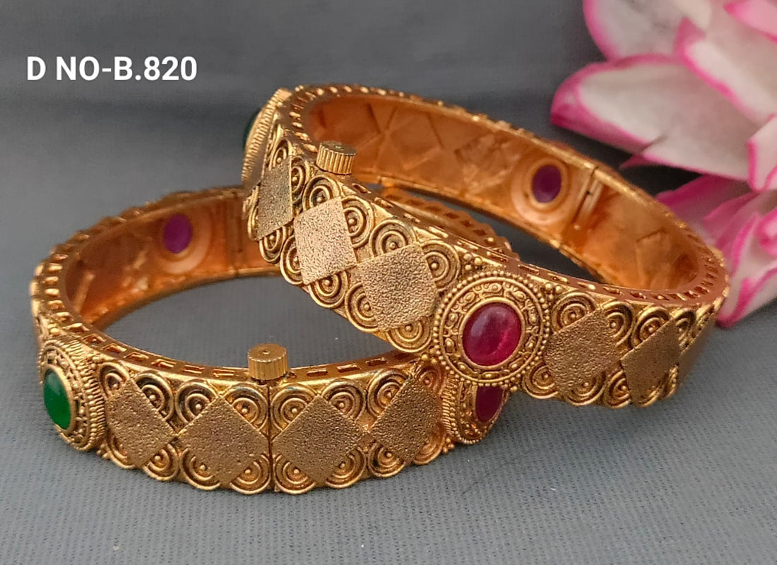 Matt Gold Polki Bangles SKU-B.820