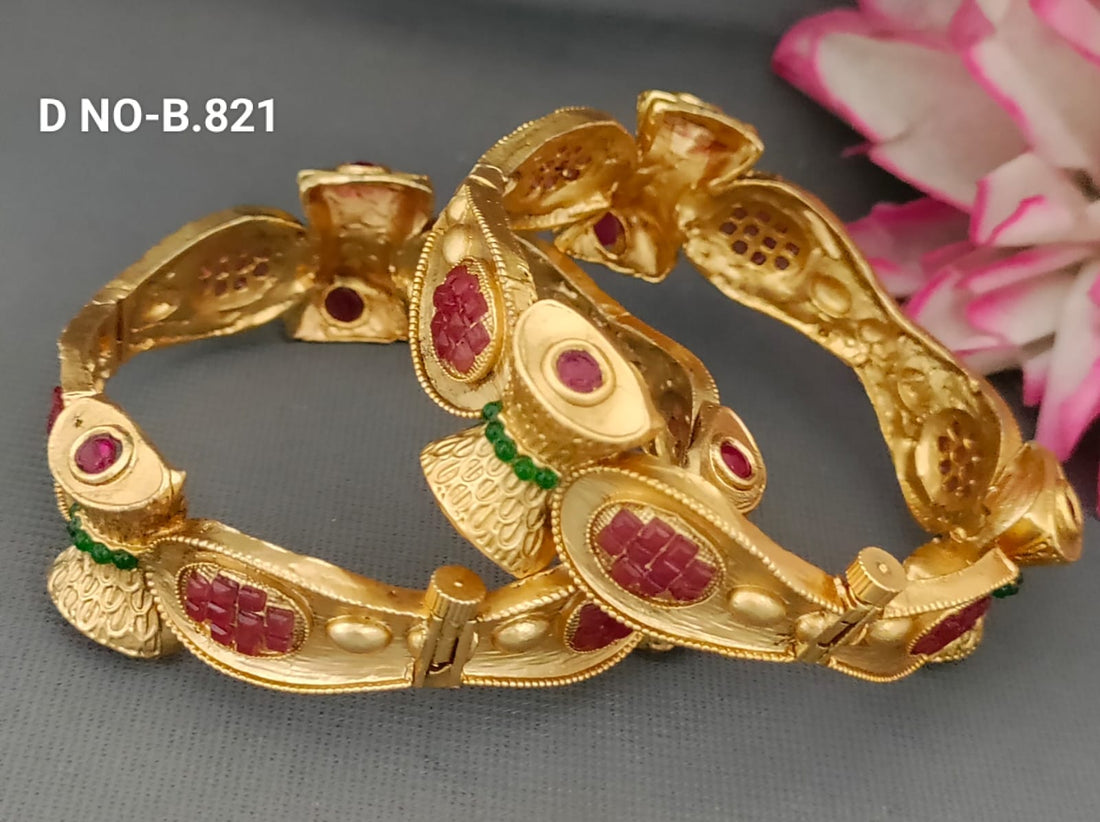 Matt Gold Polki Bangles SKU-B.821