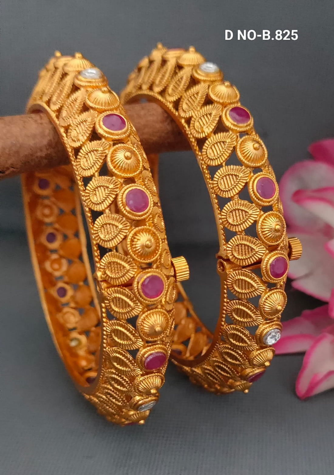Matt Gold Polki Bangles SKU-B.825
