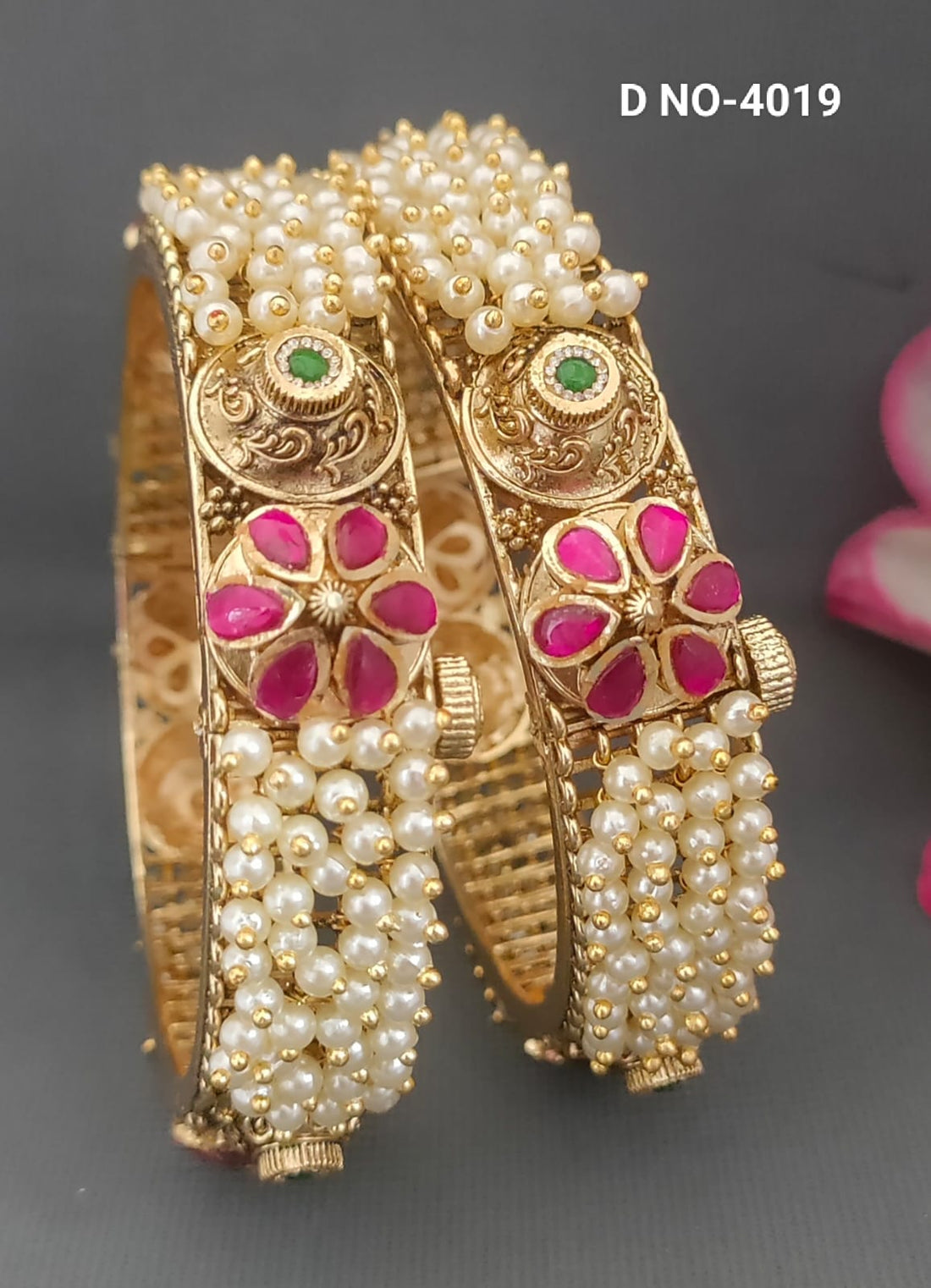 Heritage Antique Golden Swaroski Pearl Bangle SKU-4019