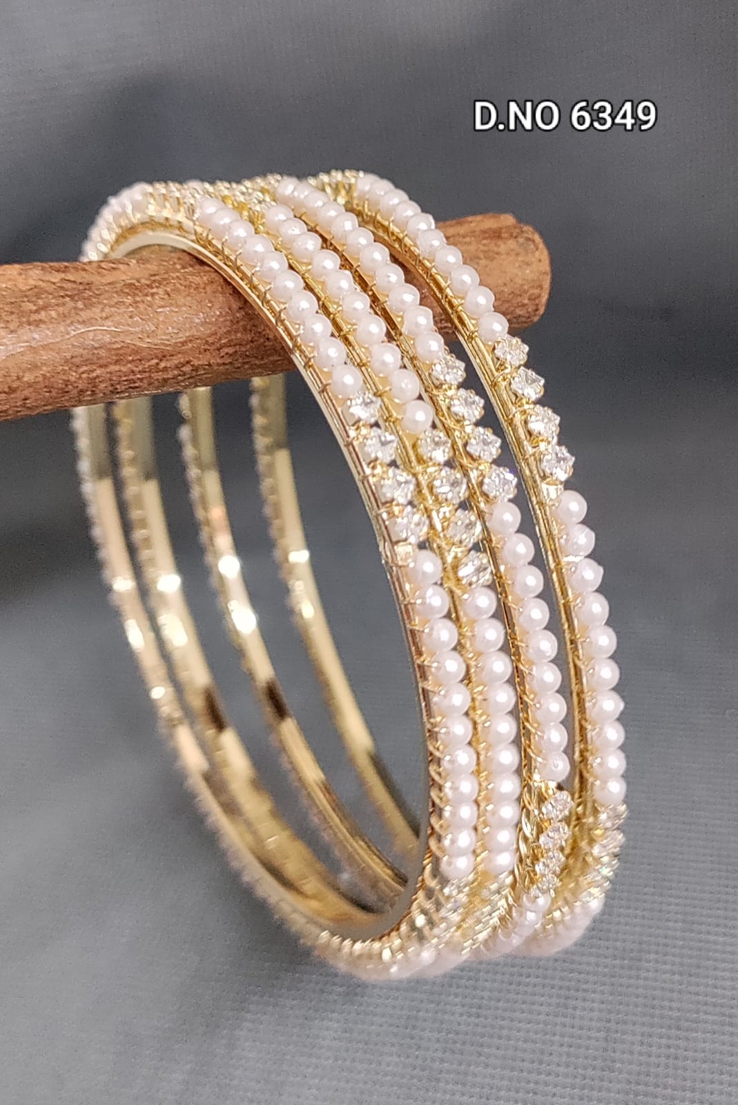 Light Gold Pearl CZ bangles sku 6349