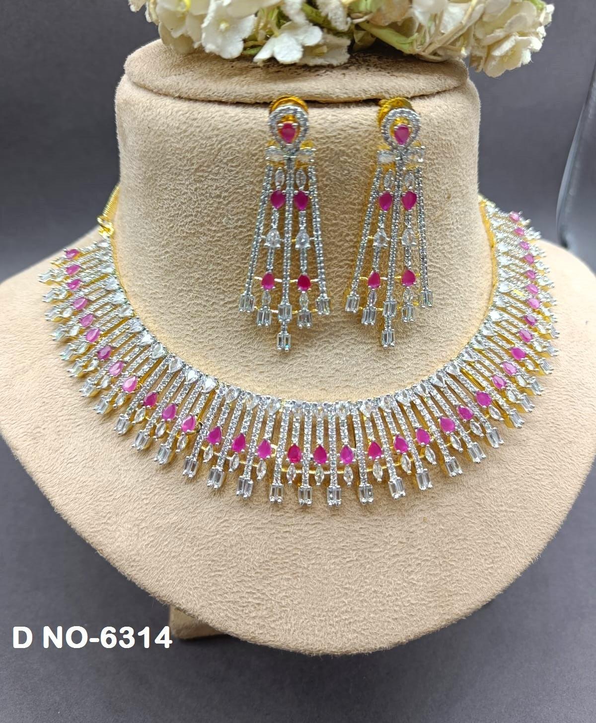 American Diamond Golden Necklace Sku- 6314 D5 - rchiecreation