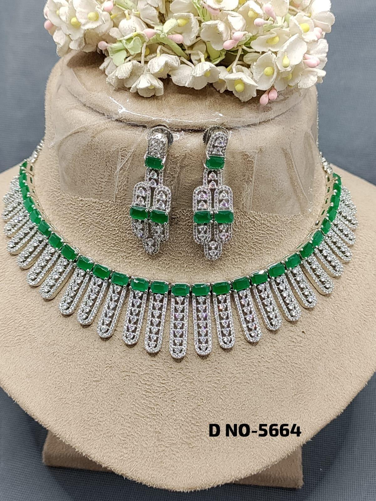 American Diamond Necklace Rodium Sku-5664 C3 - rchiecreation