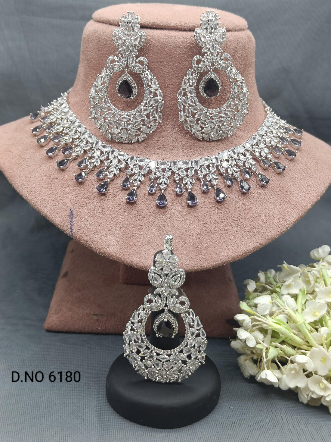 American Diamond Necklace Rodium Sku 6180 C3 - rchiecreation