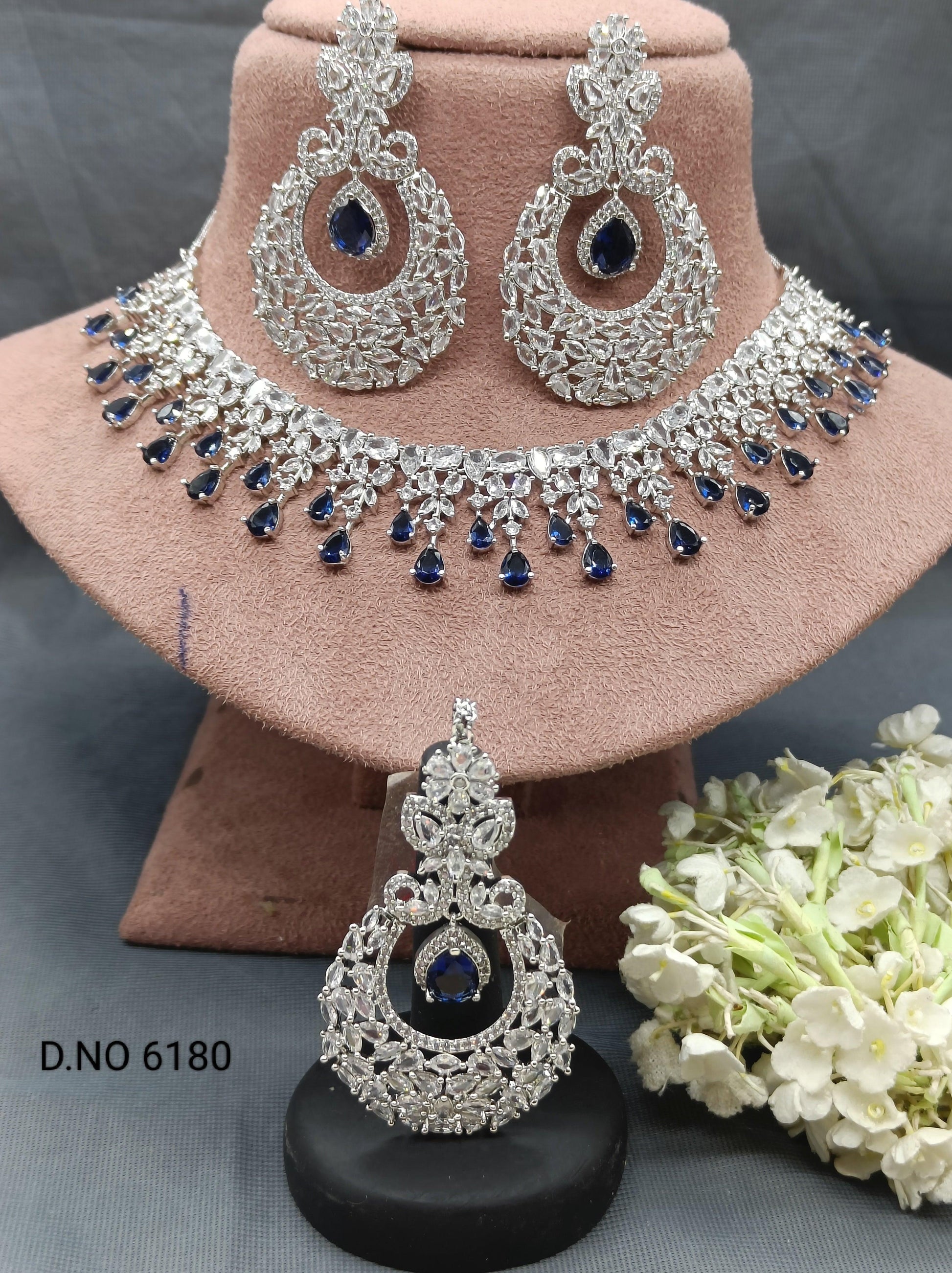 American Diamond Necklace Rodium Sku 6180 C3 - rchiecreation