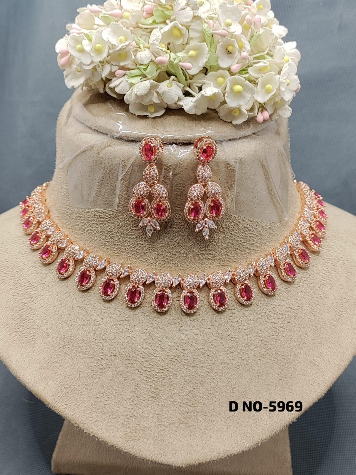American Diamond Necklace Rosegold Sku 5969 C3 - rchiecreation