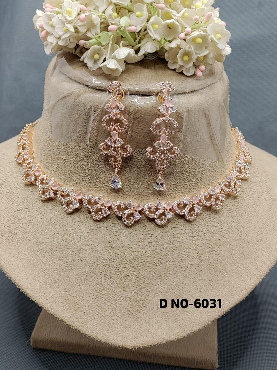American Diamond Necklace Rosegold Sku 6031 C3 - rchiecreation