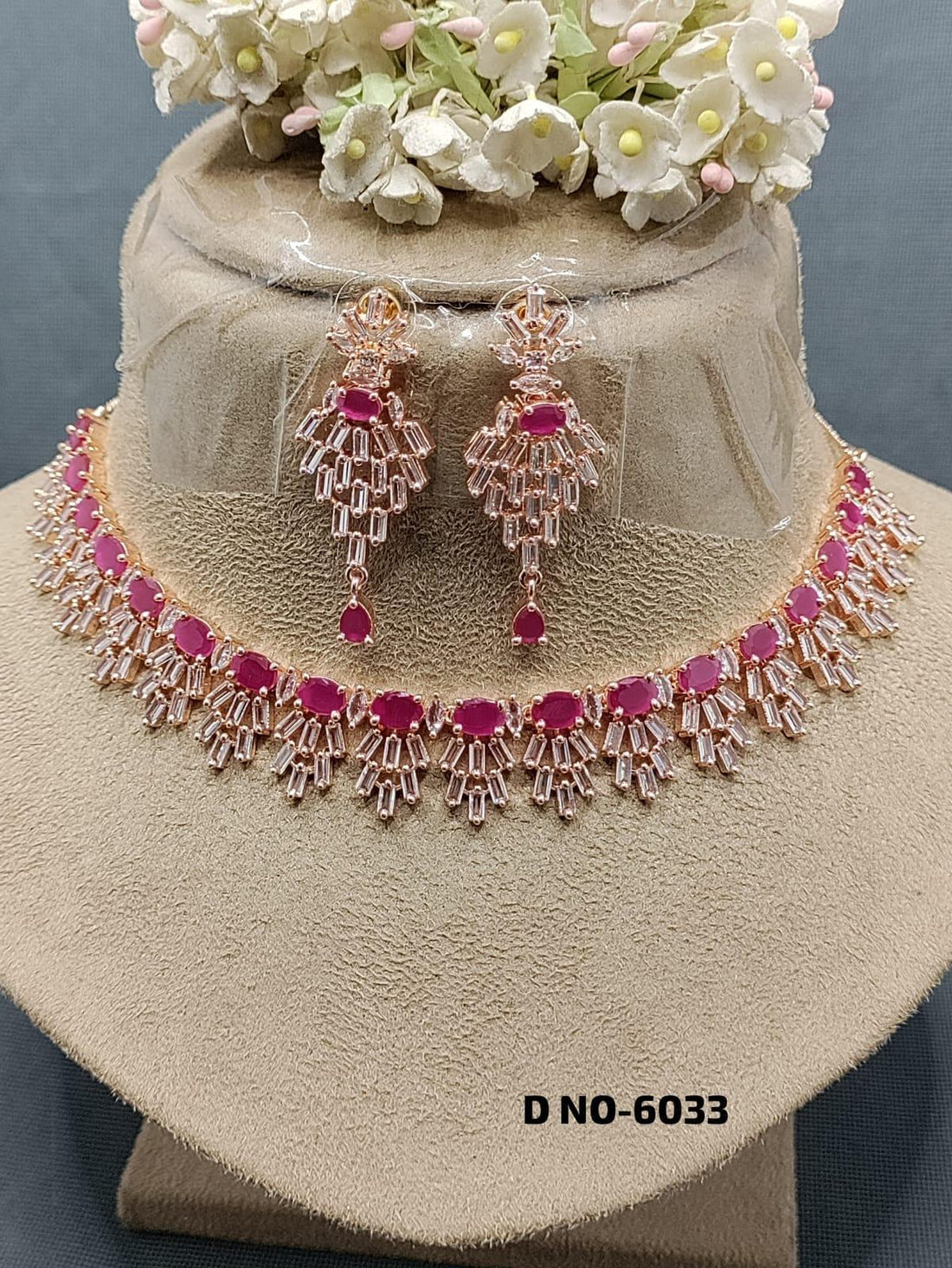 American Diamond Necklace Rosegold Sku 6033 C3 - rchiecreation