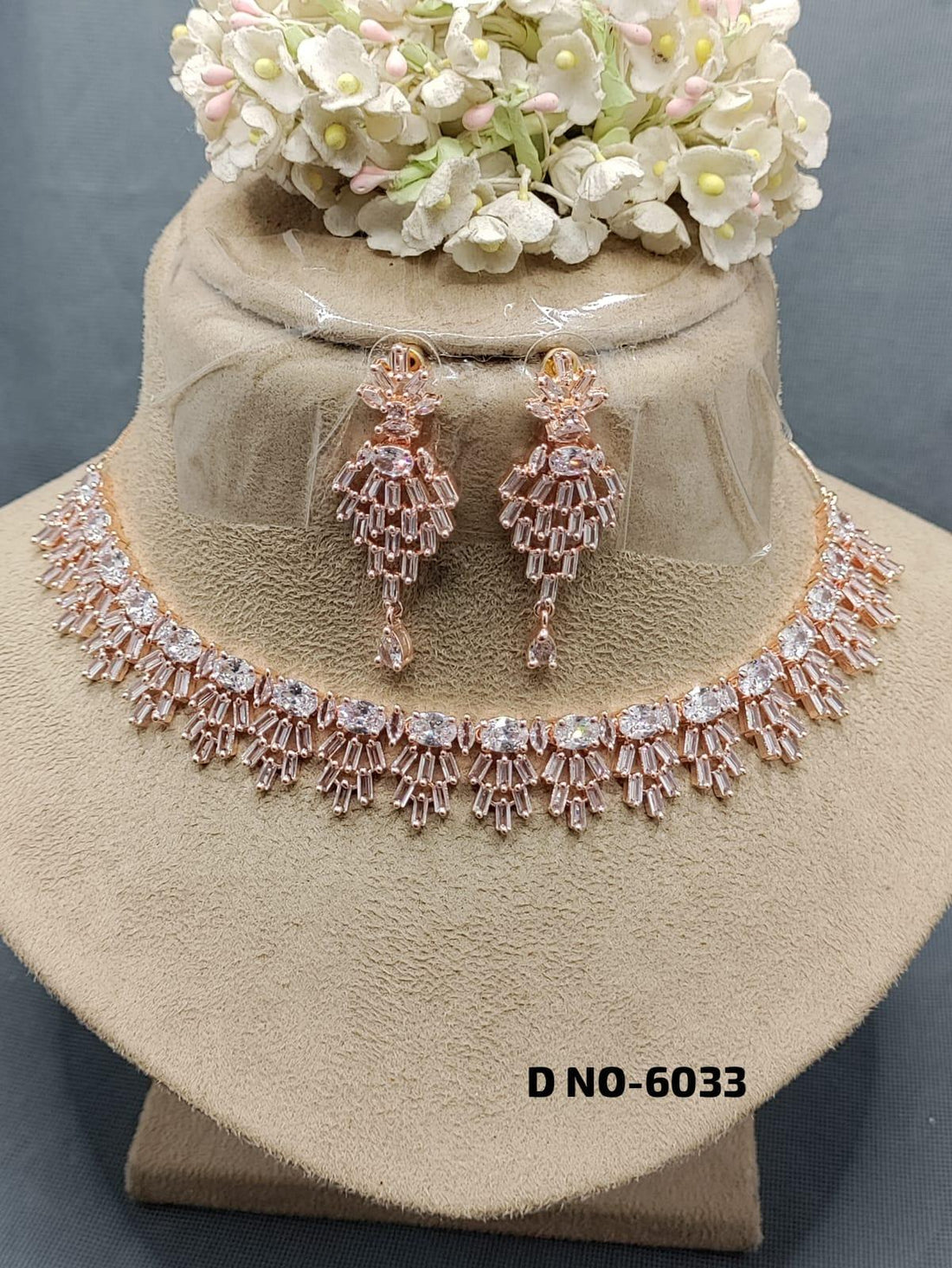 American Diamond Necklace Rosegold Sku 6033 C3 - rchiecreation