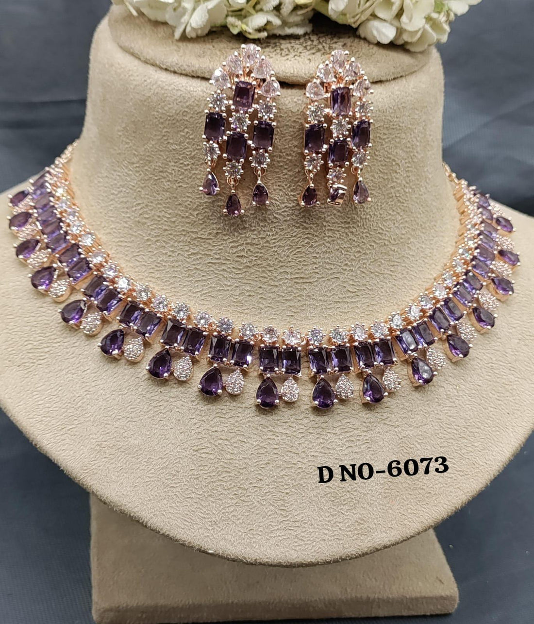 American Diamond Necklace Rosegold Sku 6073 C3 - rchiecreation