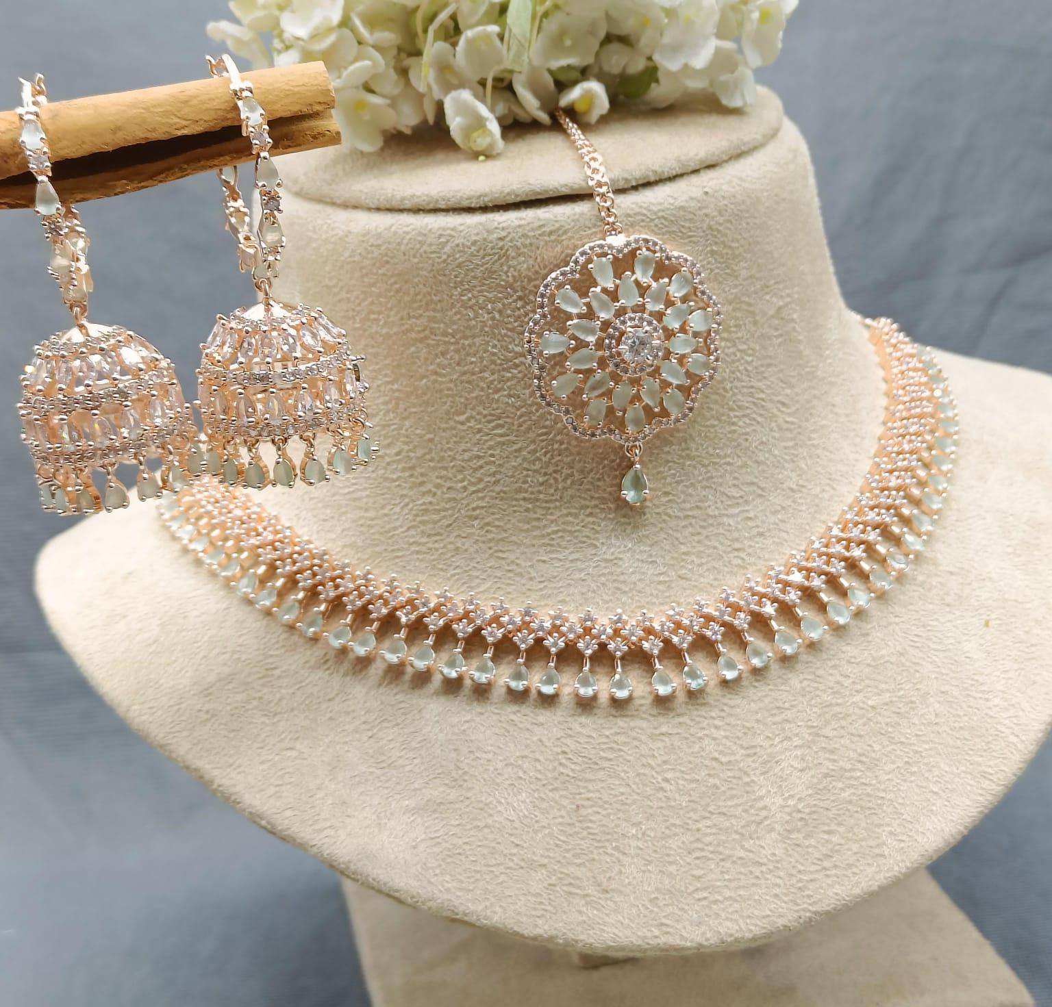 American Diamond Rose Gold Necklace Sku 6255 C3 rchiecreation