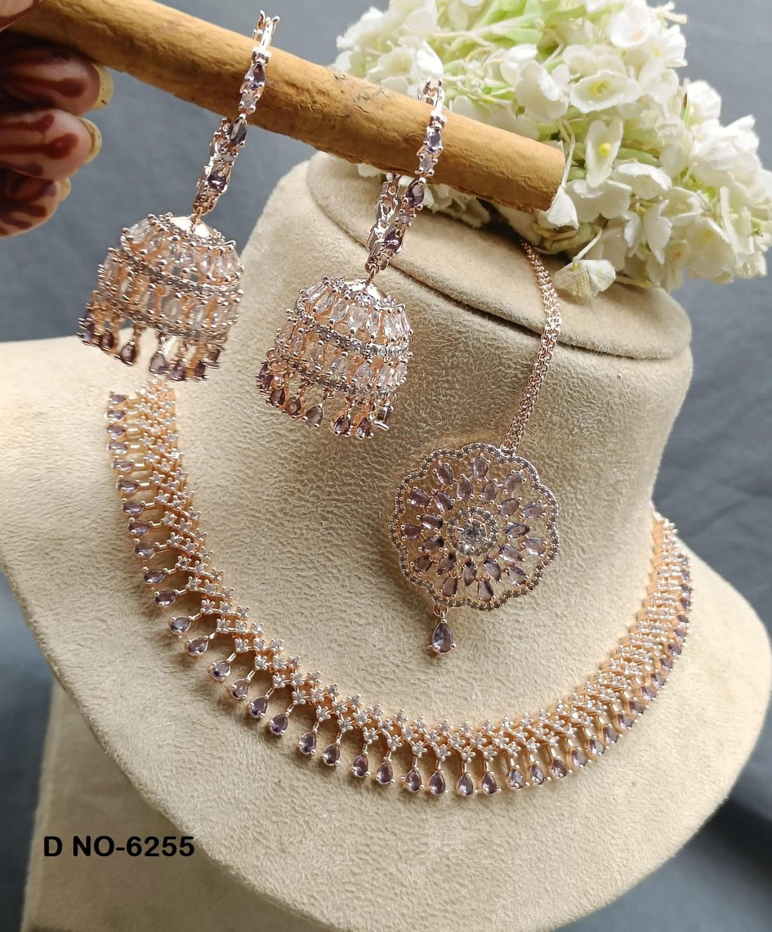 American Diamond Rose Gold Necklace Sku 6255 C3 rchiecreation