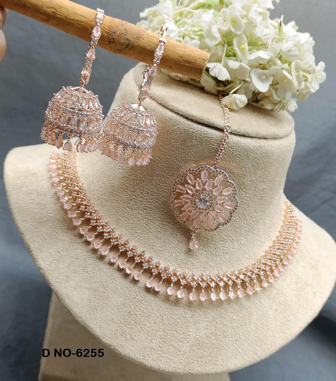 American Diamond Rose Gold Necklace Sku 6255 C3 rchiecreation