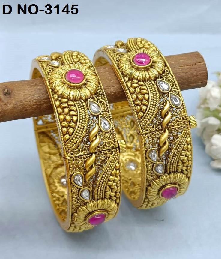 Antique Golden Bangles Sku-3145 D2 - rchiecreation
