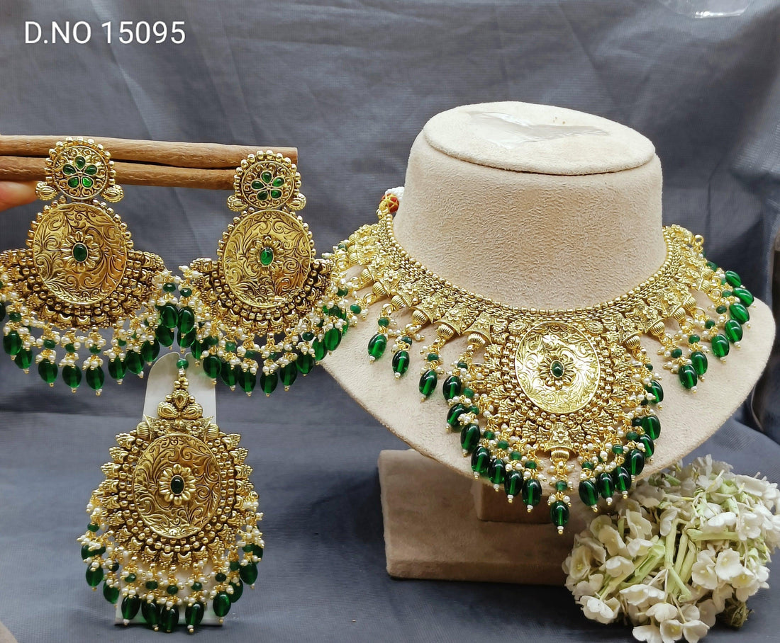 Antique Golden Panjabi Necklace Set Sku 15095 E4 - rchiecreation