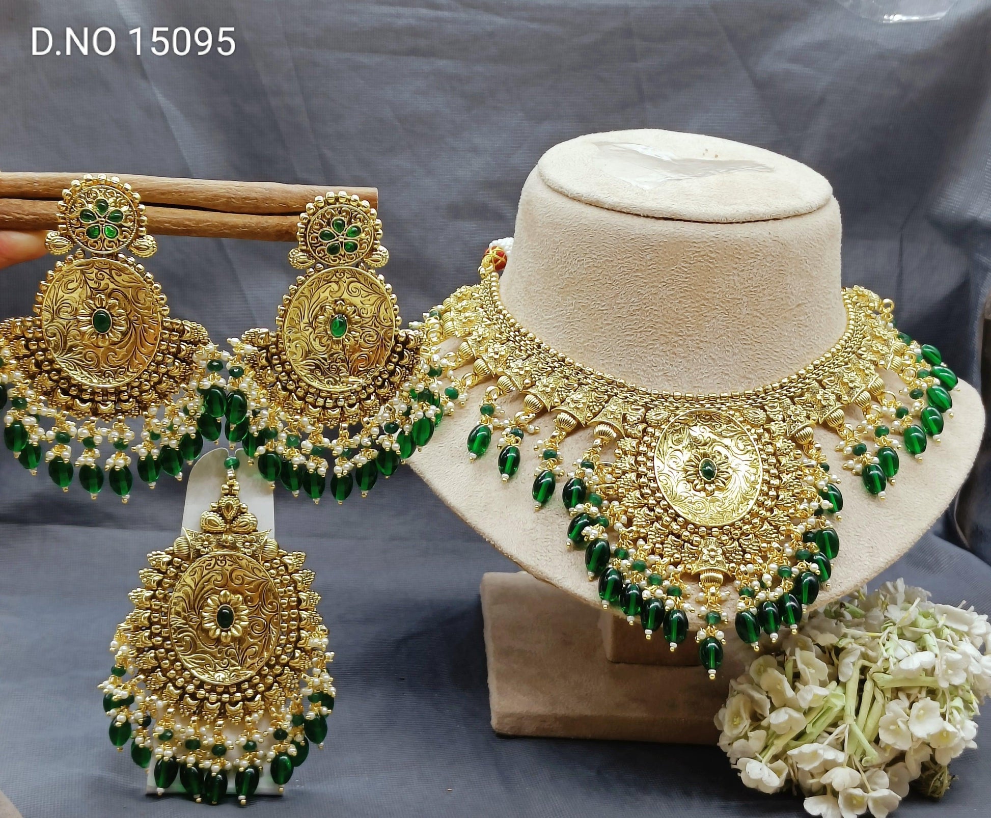 Antique Golden Panjabi Necklace Set Sku 15095 E4 - rchiecreation