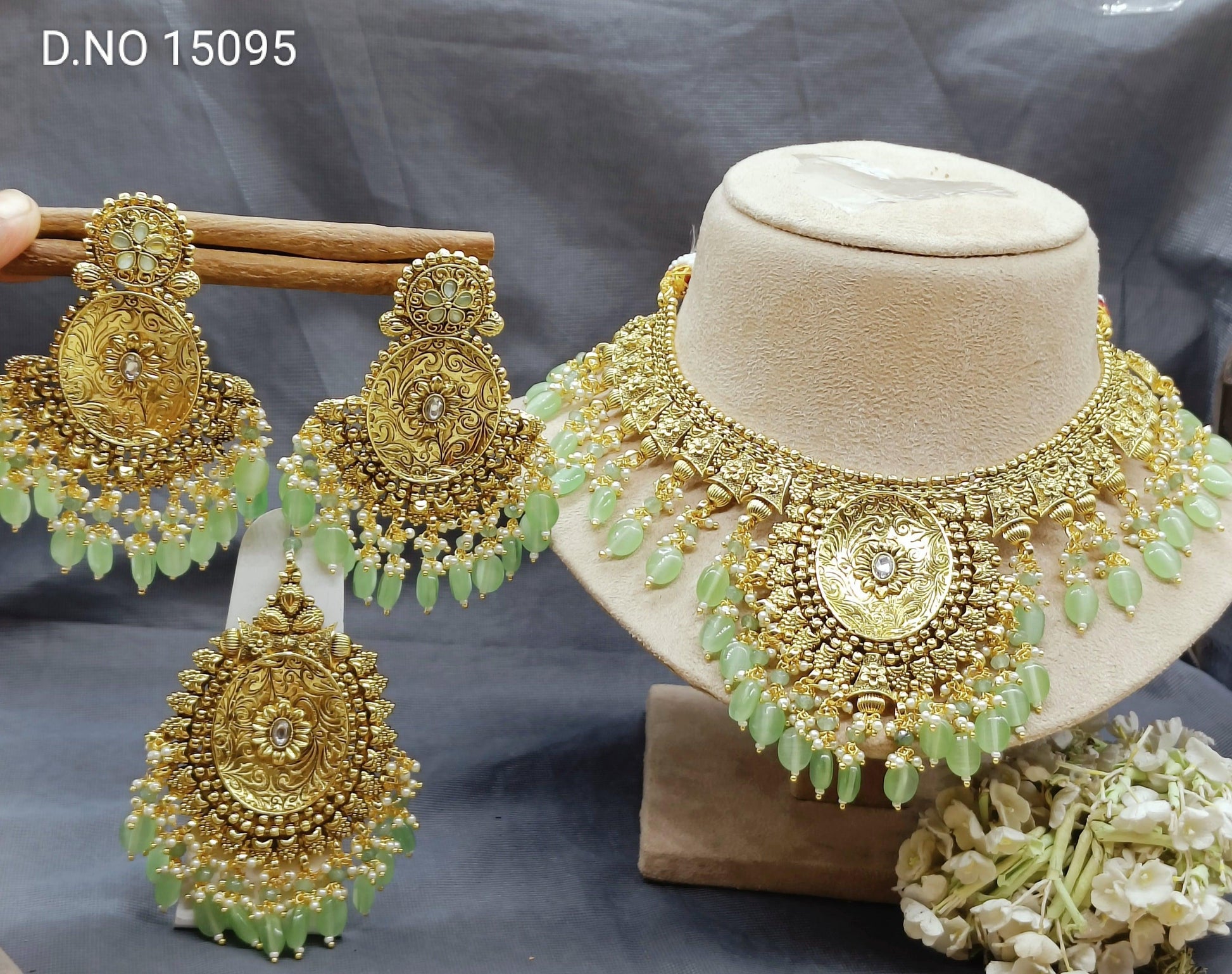 Antique Golden Panjabi Necklace Set Sku 15095 E4 - rchiecreation