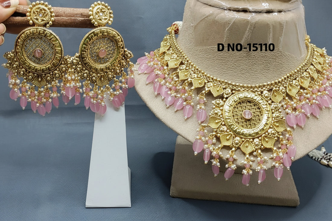 Antique Golden Panjabi Necklace Set Sku 15110 E4 - rchiecreation