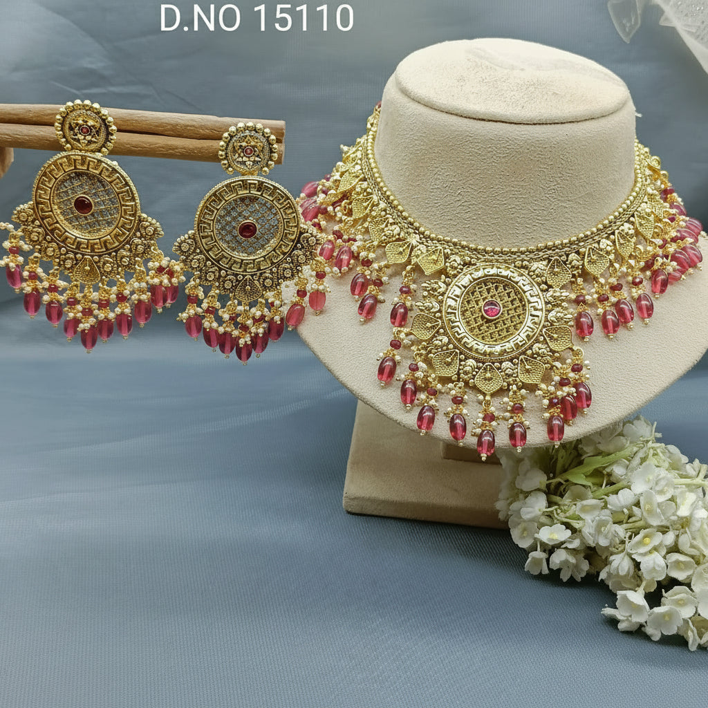 Antique Golden Panjabi Necklace Set Sku 15110 E4 - rchiecreation