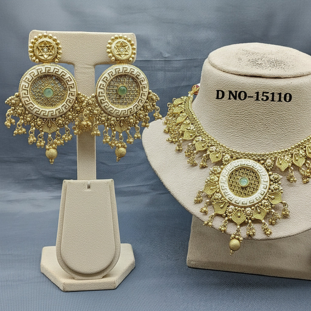 Antique Golden Panjabi Necklace Set Sku 15110 E4 - rchiecreation