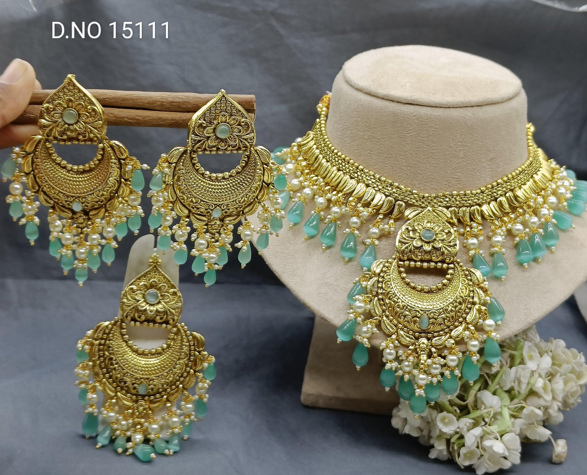 Antique Golden Panjabi Necklace Set Sku 15111 E4 - rchiecreation
