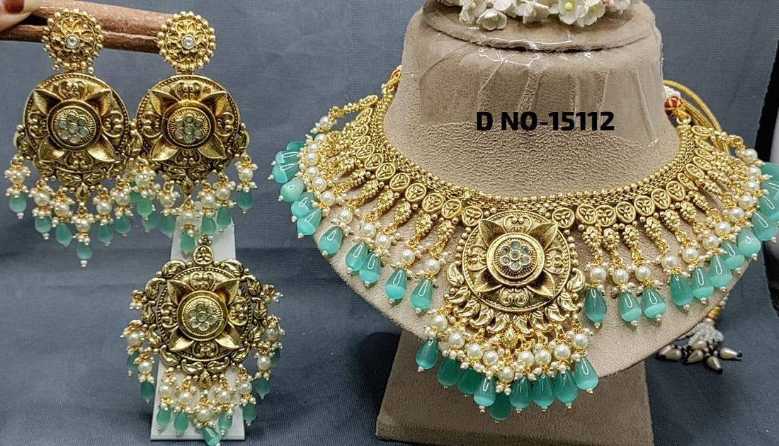 Antique Golden Panjabi Necklace Set Sku 15112 E4 - rchiecreation