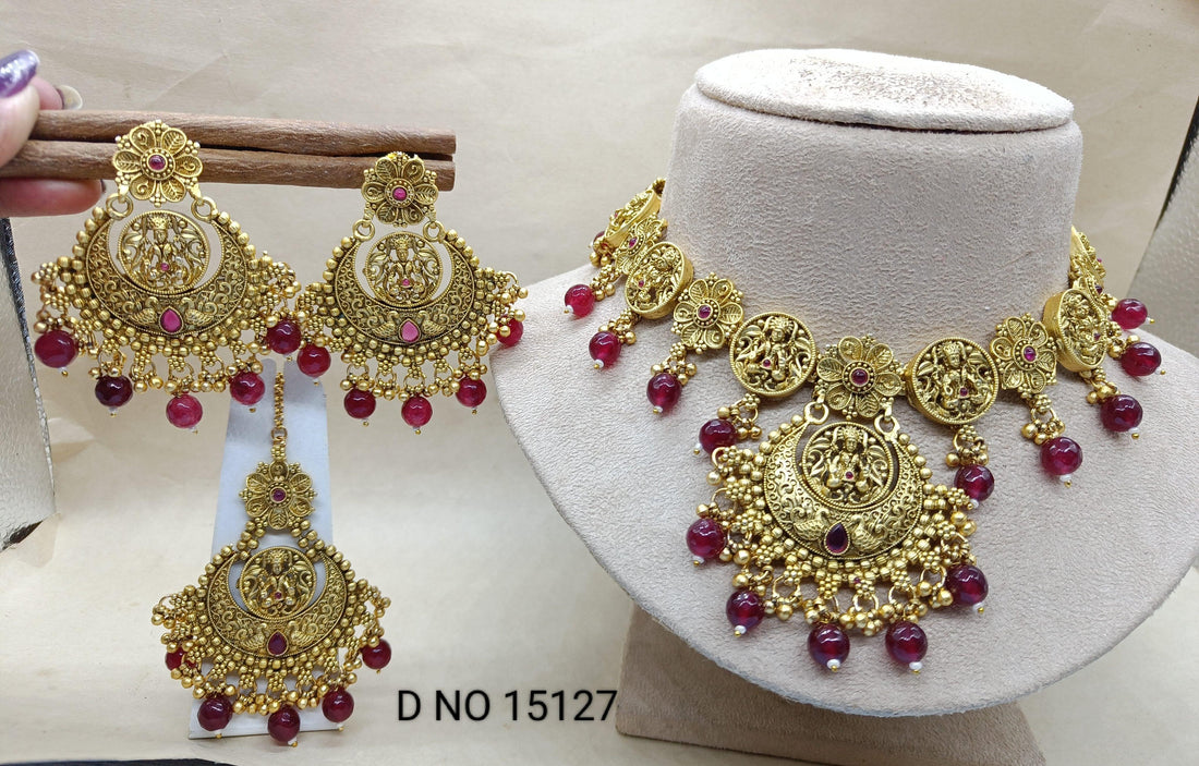 Antique Golden Punjabi Necklace Set by Rchie Wholesale