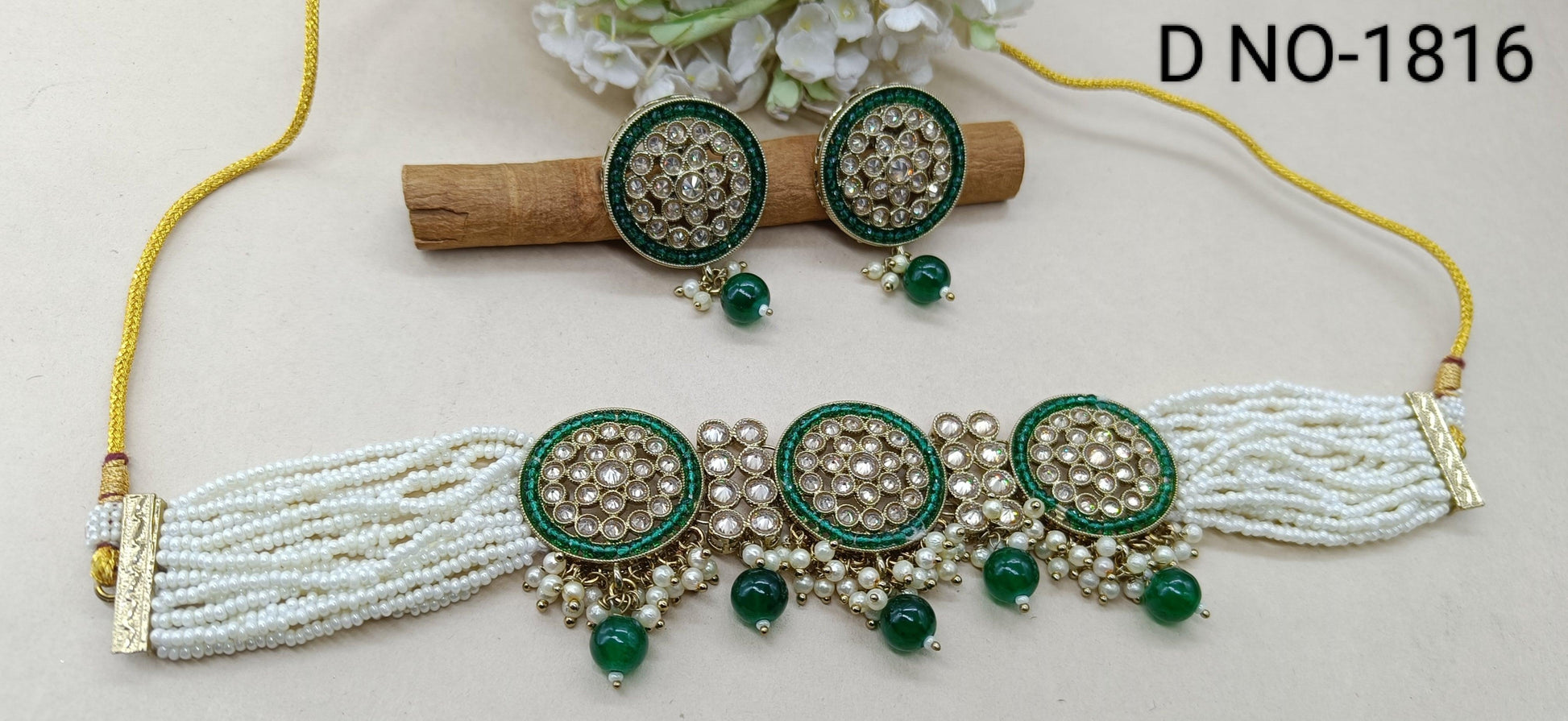 Artificial Choker Necklace Mehndi Set Sku-1816 B4 - rchiecreation