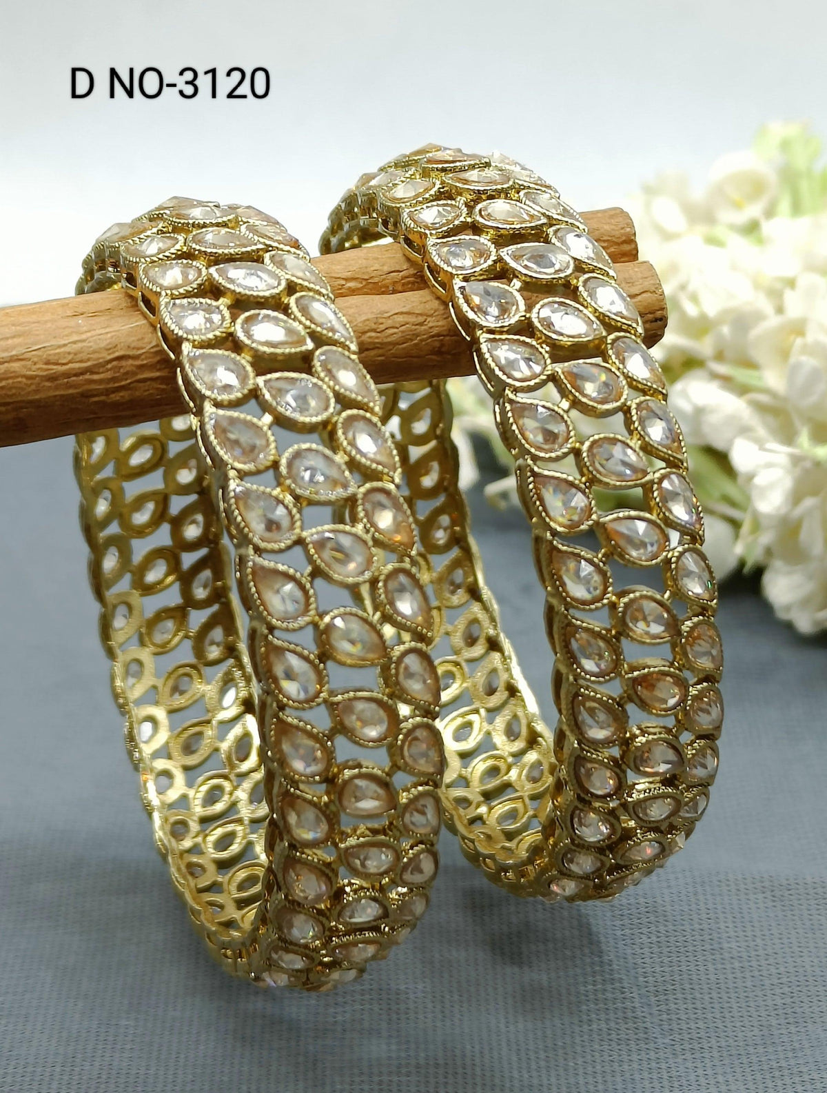 Beautiful Mehndi Polki Bangles Sku- 3120 G3 - rchiecreation