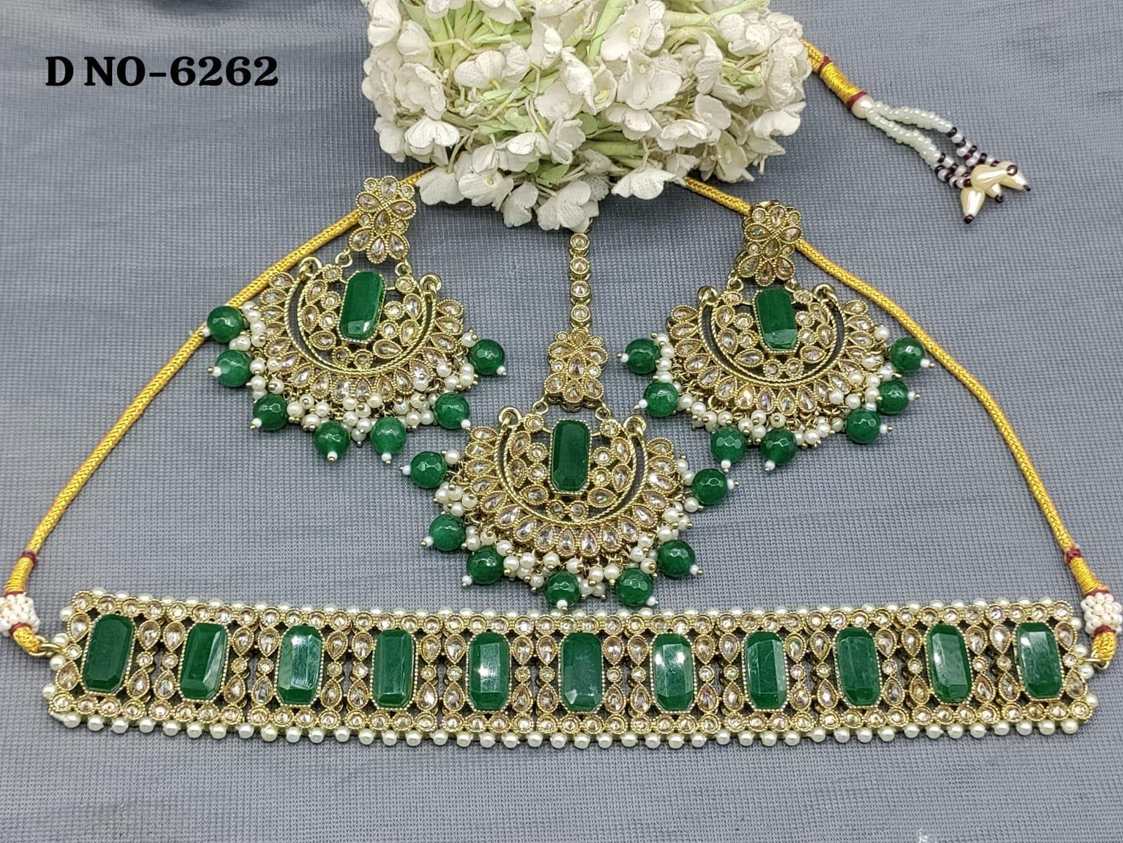 Beautiful Polki Mehendi Necklace Sku 6262 B1 - rchiecreation