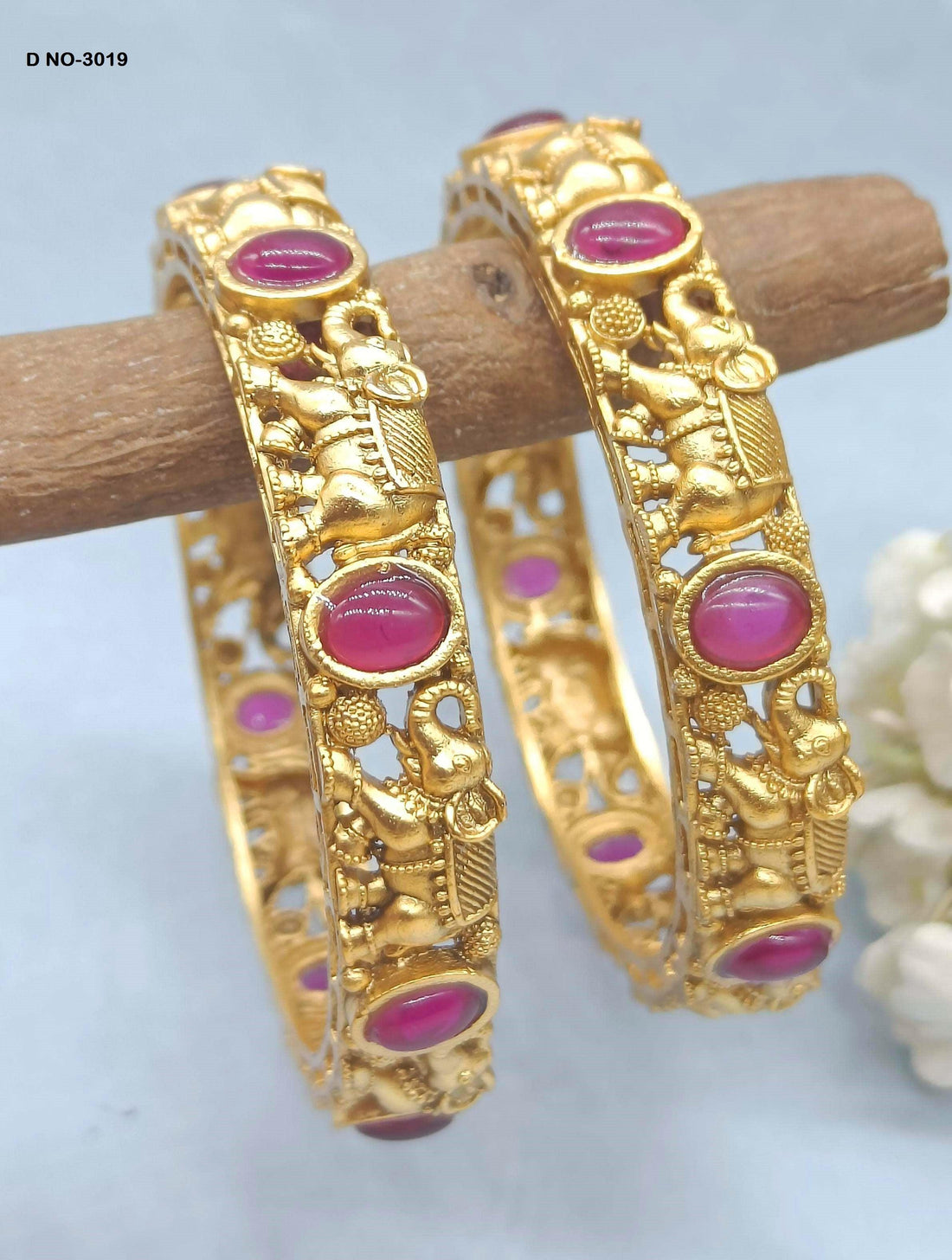 Elephant Antique Golden Bangles Sku-3019 D2 - rchiecreation