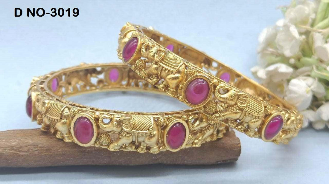 Elephant Antique Golden Bangles Sku-3019 D2 - rchiecreation