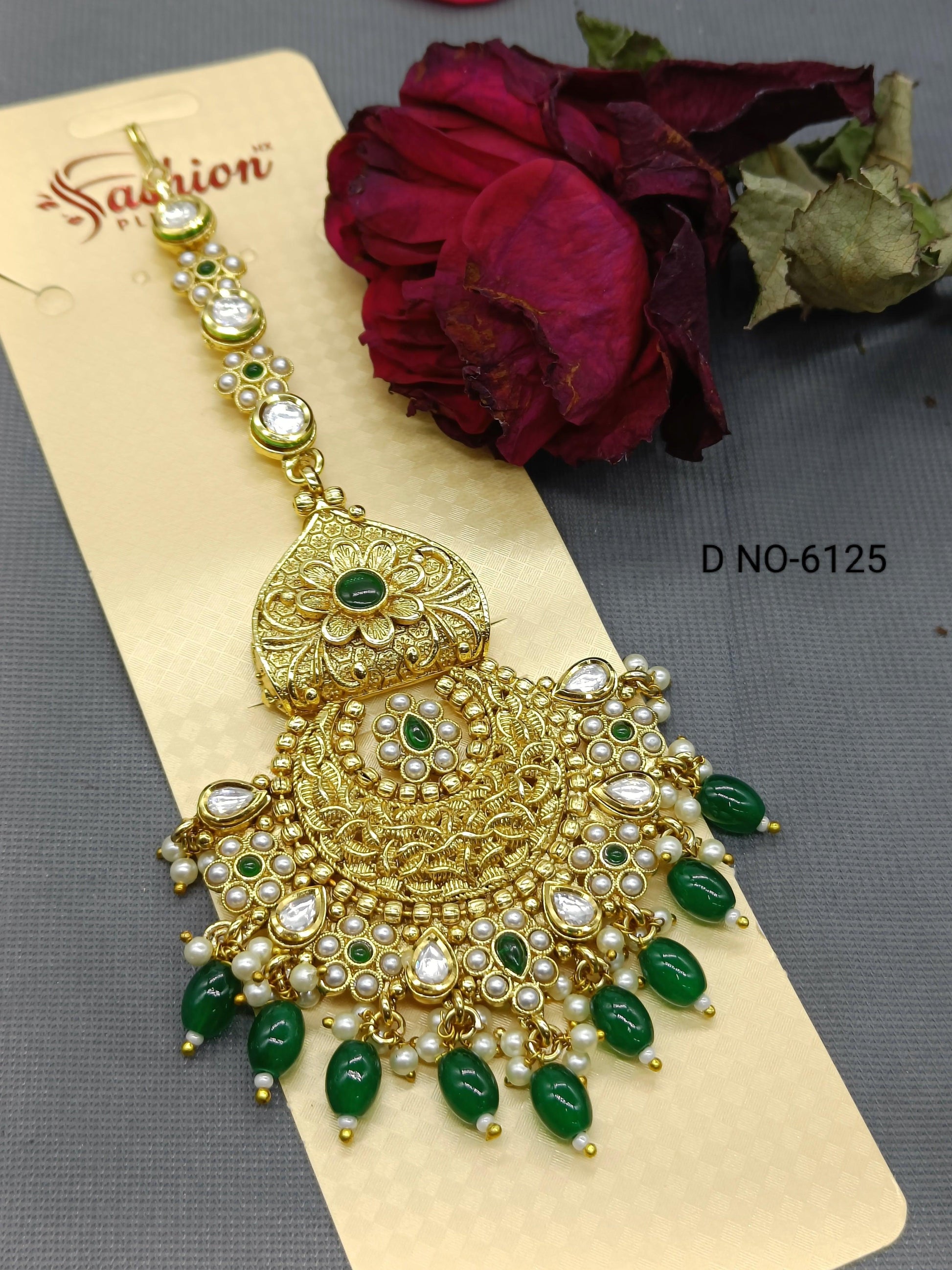 Golden Kundan Tikka Sku-6125 H1 - rchiecreation