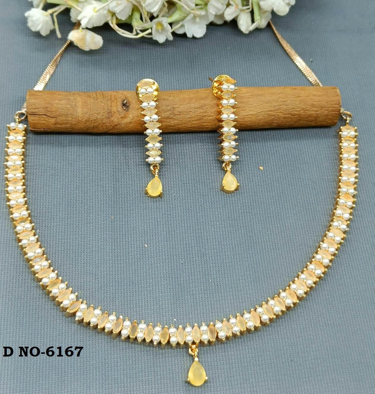 Golden Pearl Necklace Set Sku-6167 D3 - rchiecreation