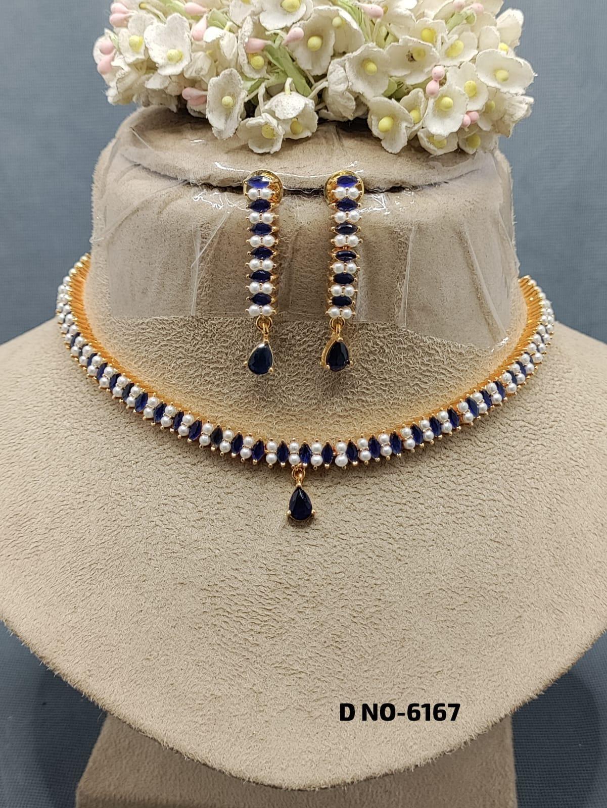 Golden Pearl Necklace Set Sku-6167 D3 - rchiecreation
