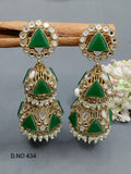 Kundan Double Jhumki Earring Mehndi Sku-434 A3 - rchiecreation