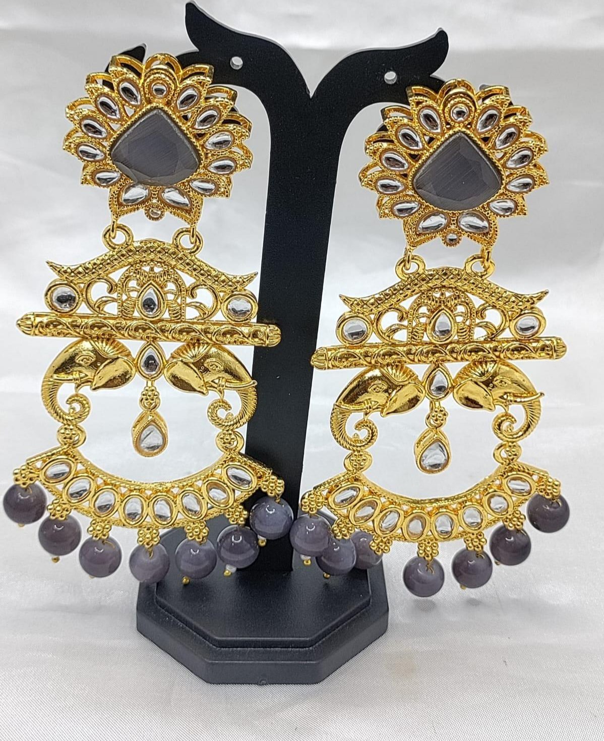 Kundan Earring Golden Sku-5228 D4 - rchiecreation