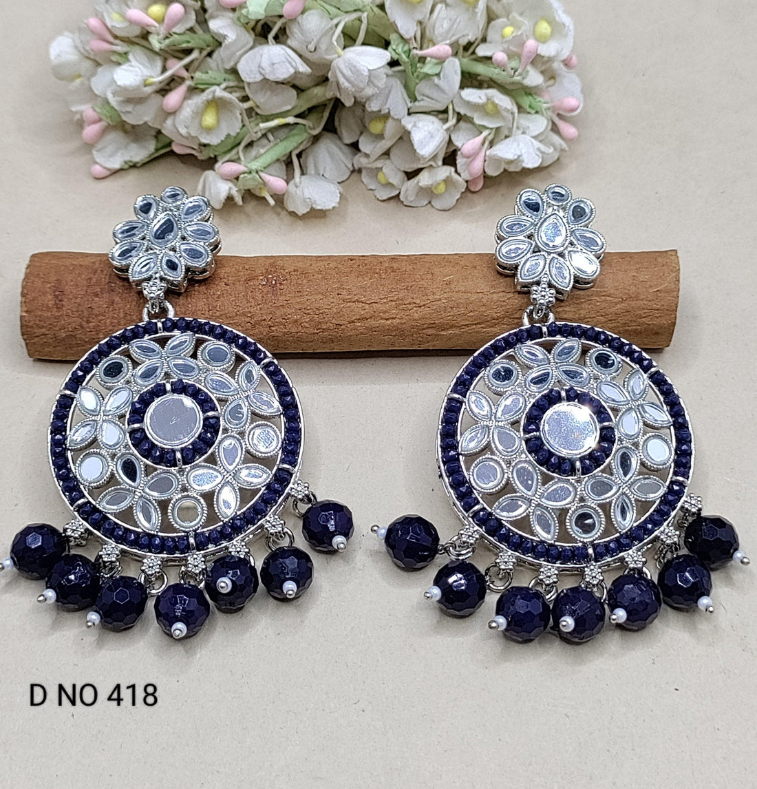 Kundan Earring Rodium Sku 418 A1 - rchiecreation