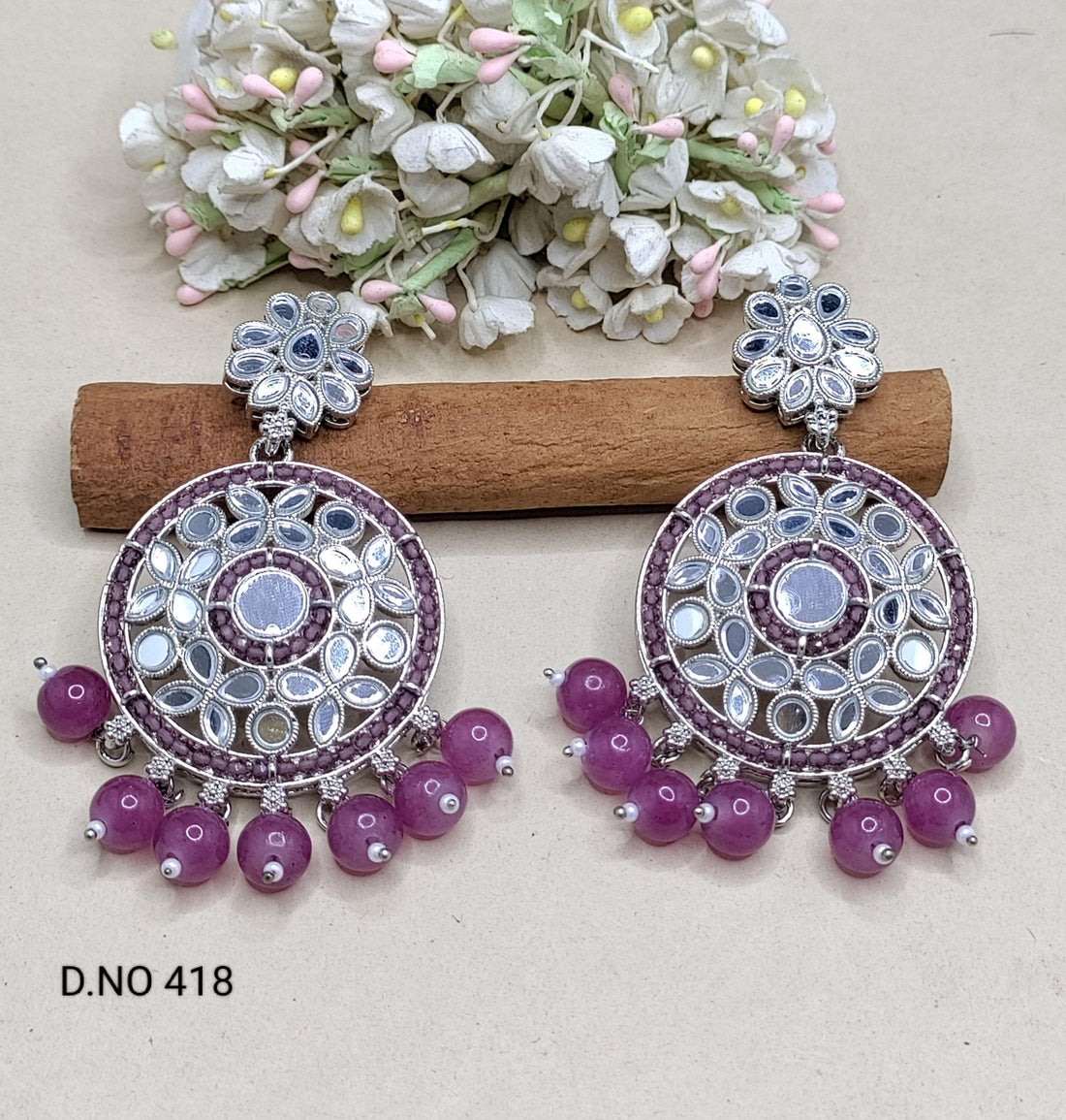 Kundan Earring Rodium Sku 418 A1 - rchiecreation