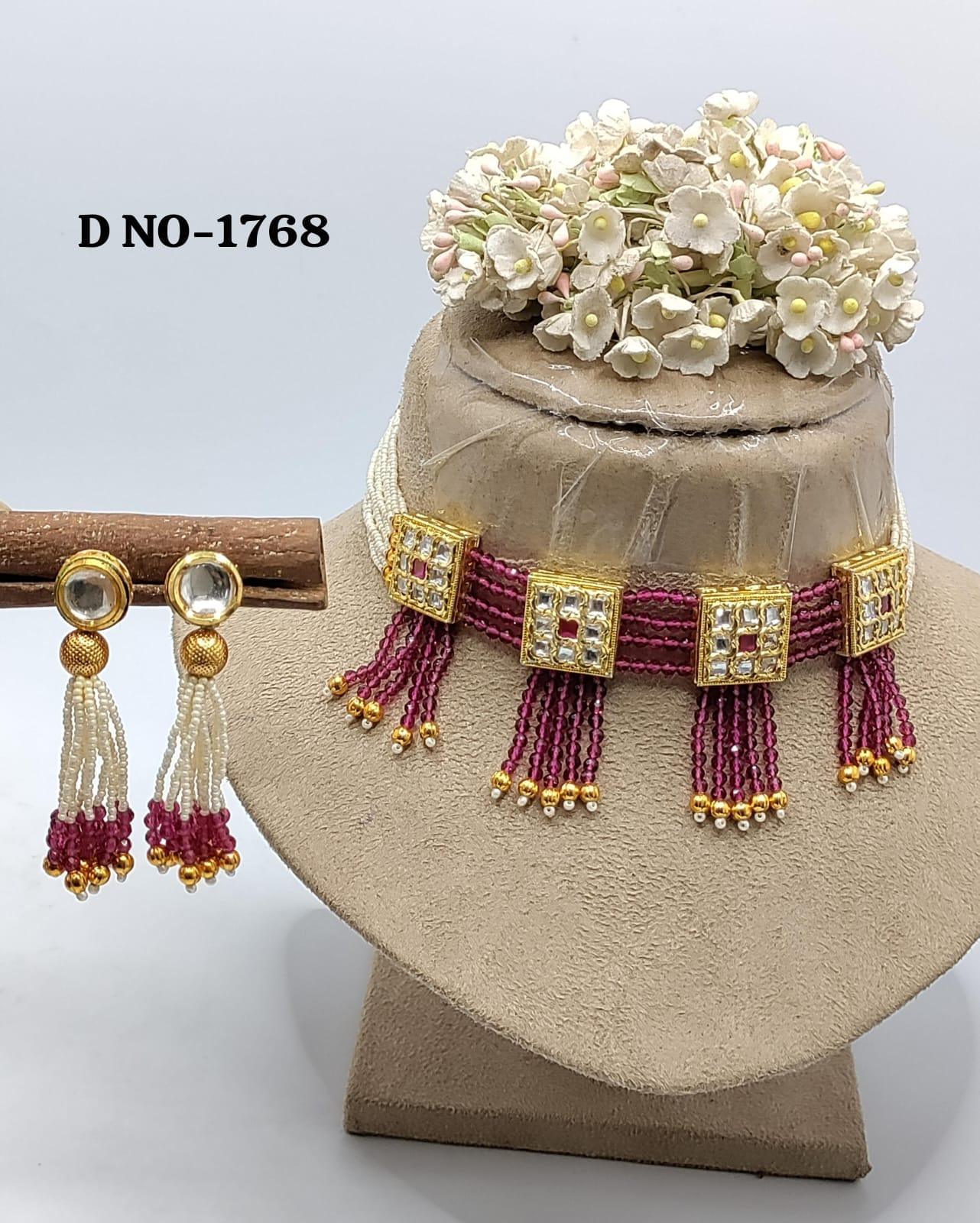 Kundan Necklace Set Sku-1768 D4 - rchiecreation