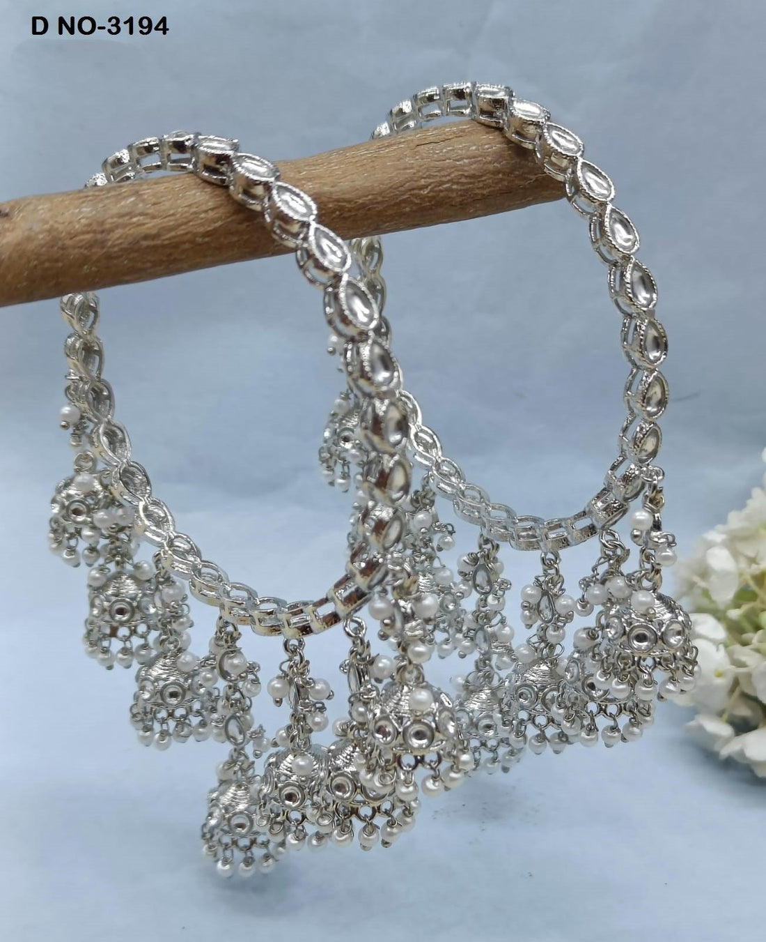 Kundan Rodium Jhumkhi Bangles Sku 3194 G3 - rchiecreation