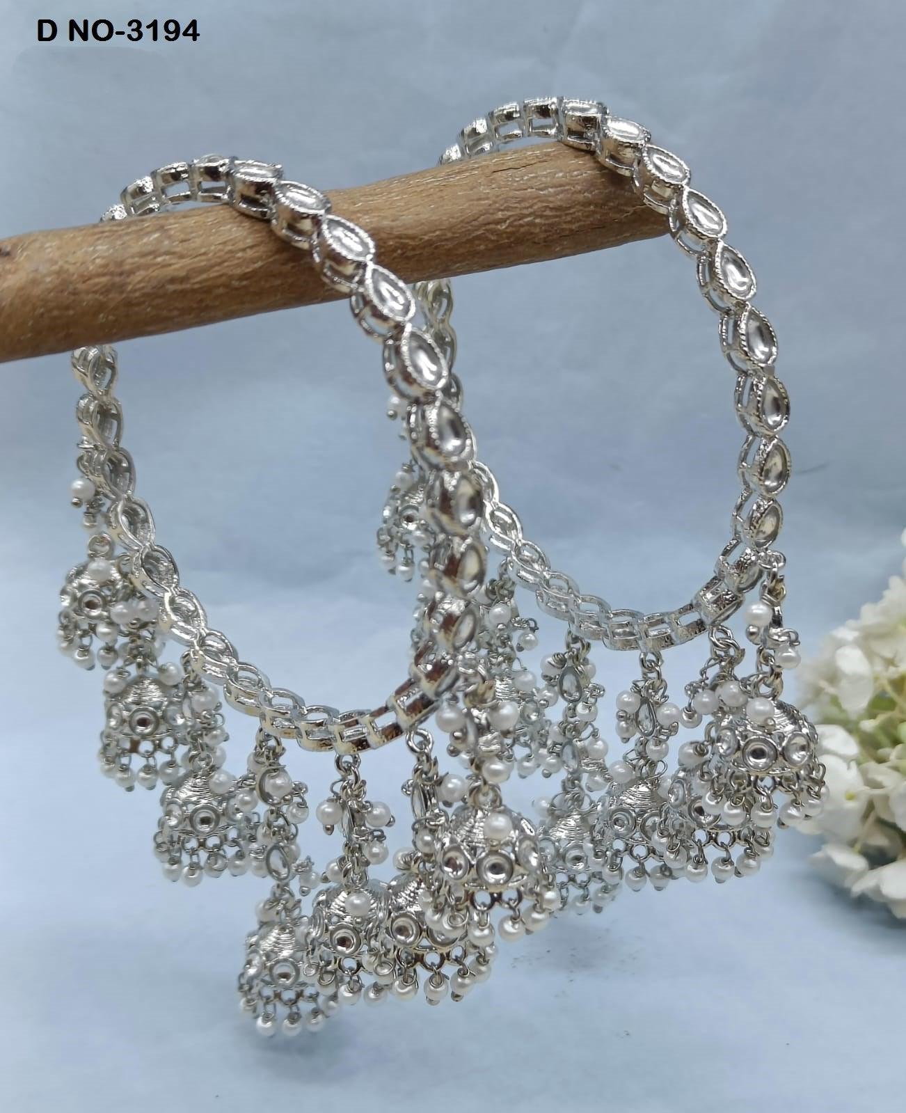 Kundan Rodium Jhumkhi Bangles Sku 3194 G3 - rchiecreation