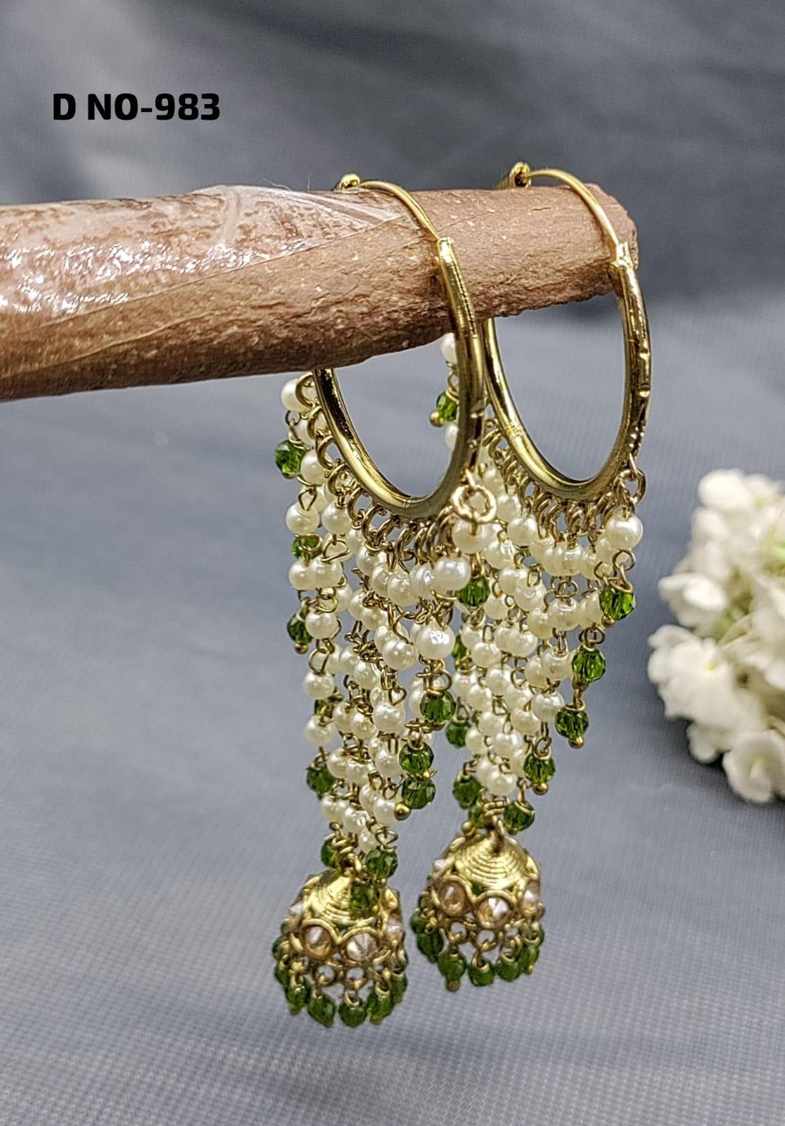 Mehandi Hoop Bali jhumki Earring Sku-983 - rchiecreation