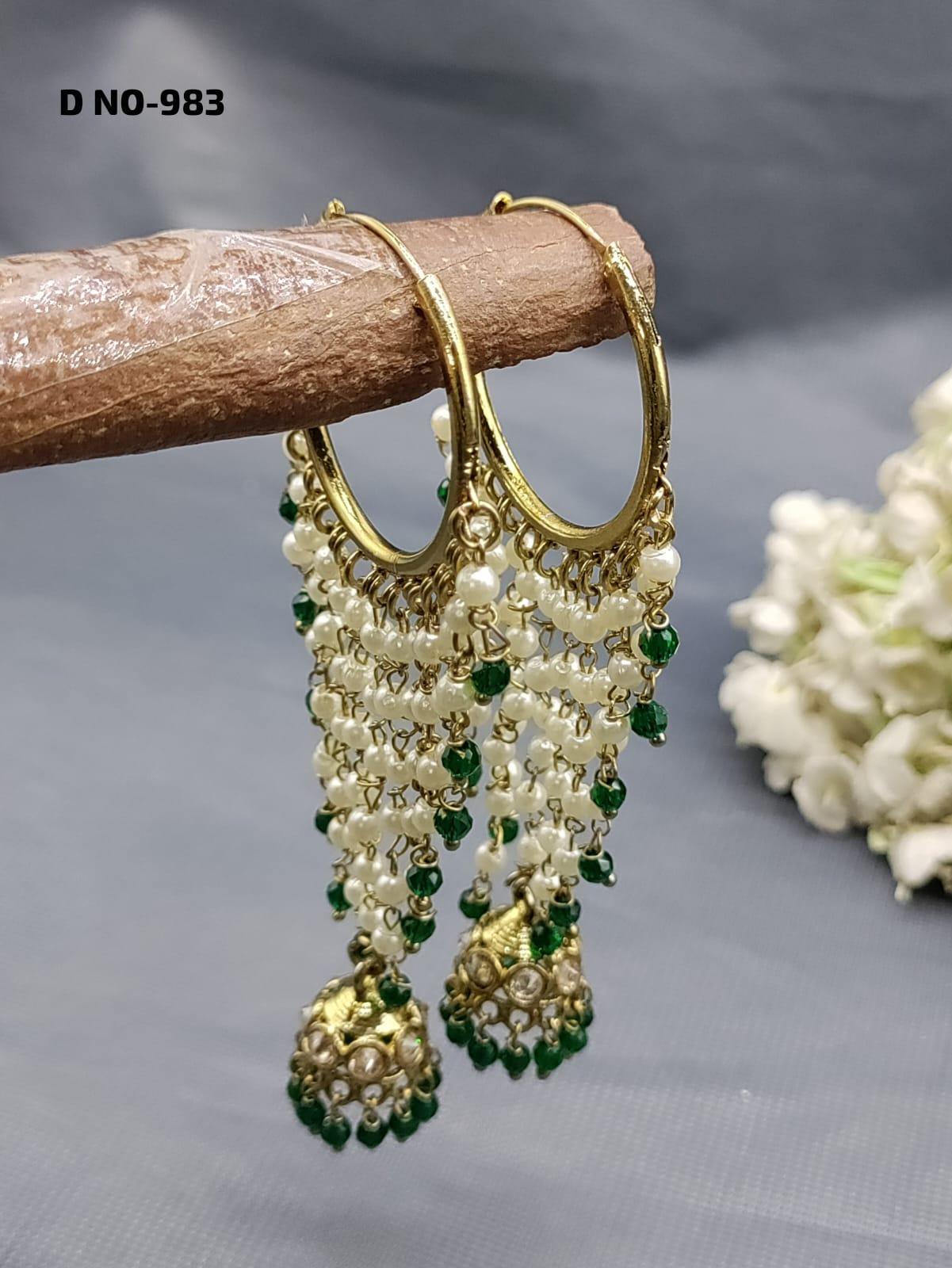 Mehandi Hoop Bali jhumki Earring Sku-983 - rchiecreation