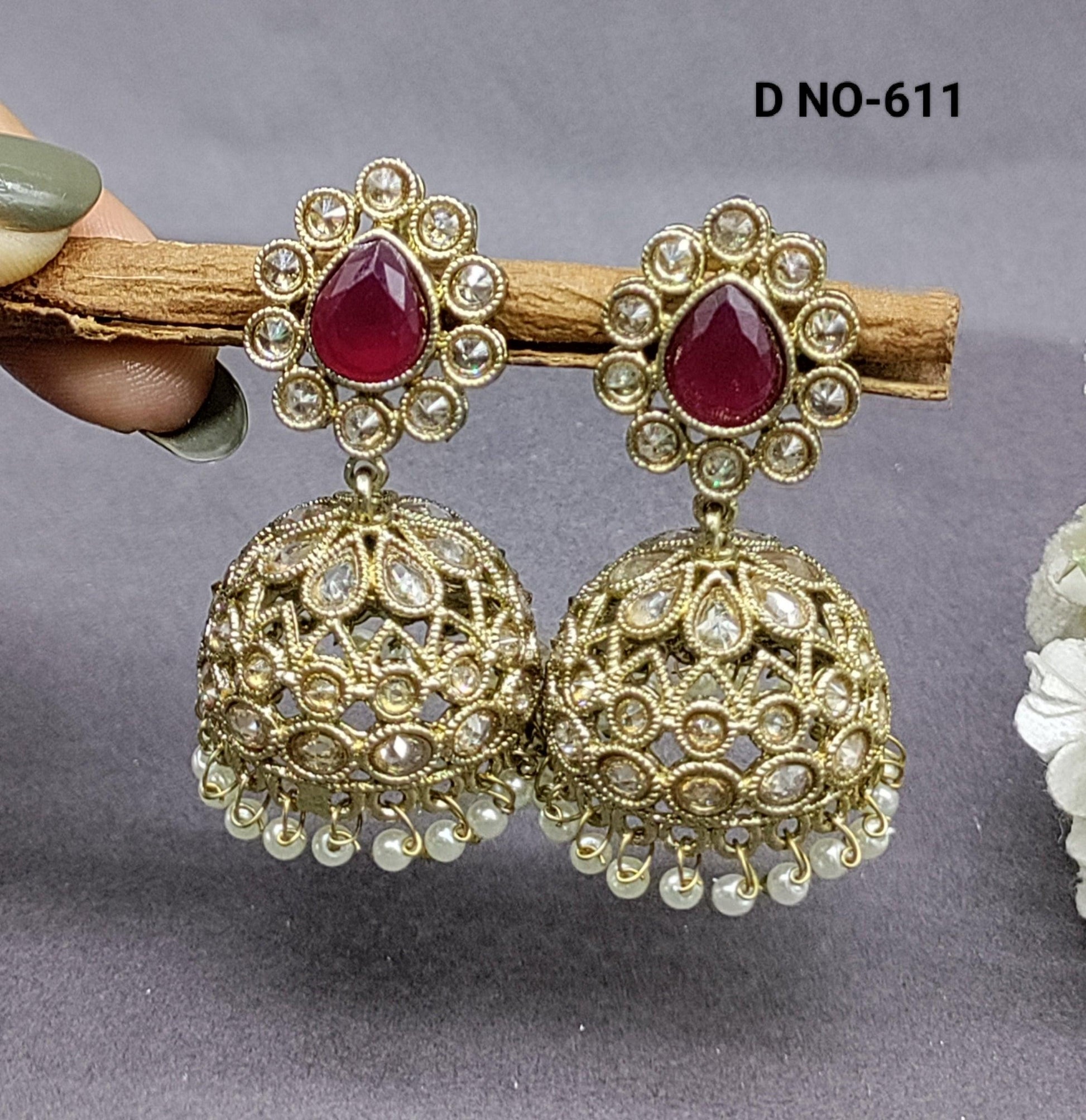 Mehandi Polki Jhumki Earring Sku-611 A4 - rchiecreation
