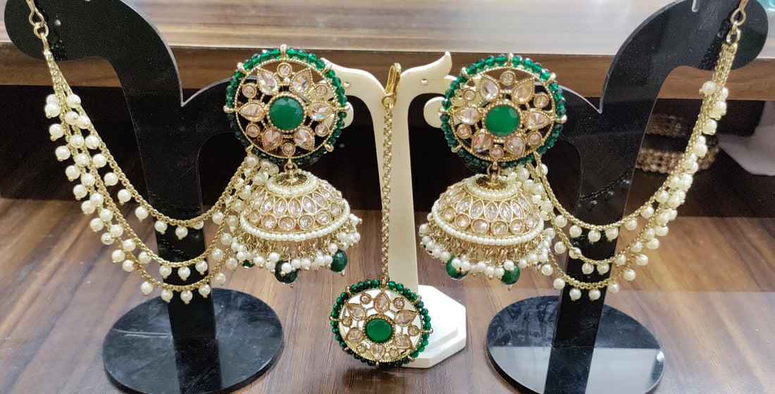 Mehndi Polki Jhumki Earring-Tica Sku -5363 A4 - rchiecreation