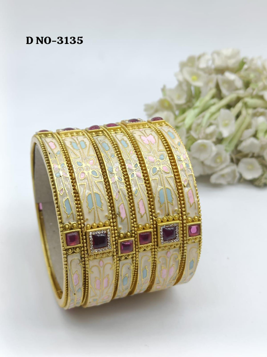 Minakari Ruby Antique Bangles Sku 3135 - rchiecreation