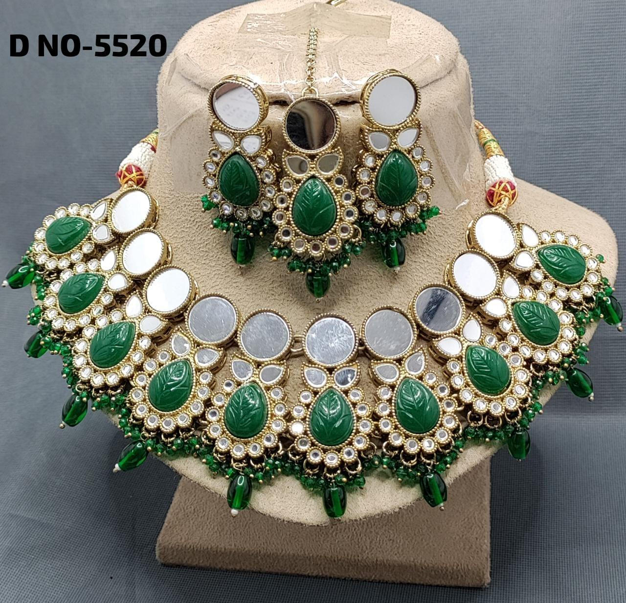 Mirror Kundan Necklace Mehndi Set Sku-5520 B1 - rchiecreation