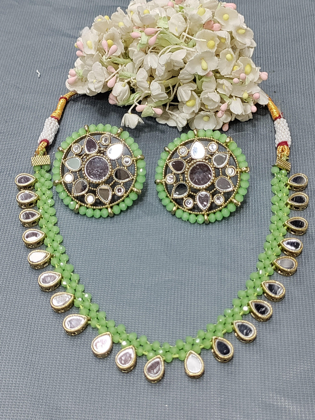 Mirror Polki Necklace Sku-5719 B1 - rchiecreation